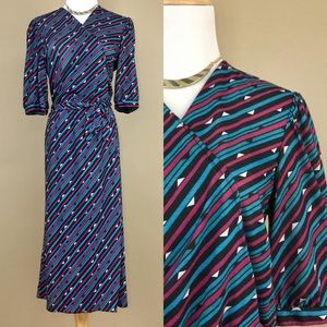 Vintage 80s Geometric Print Wrap Dress New Wave